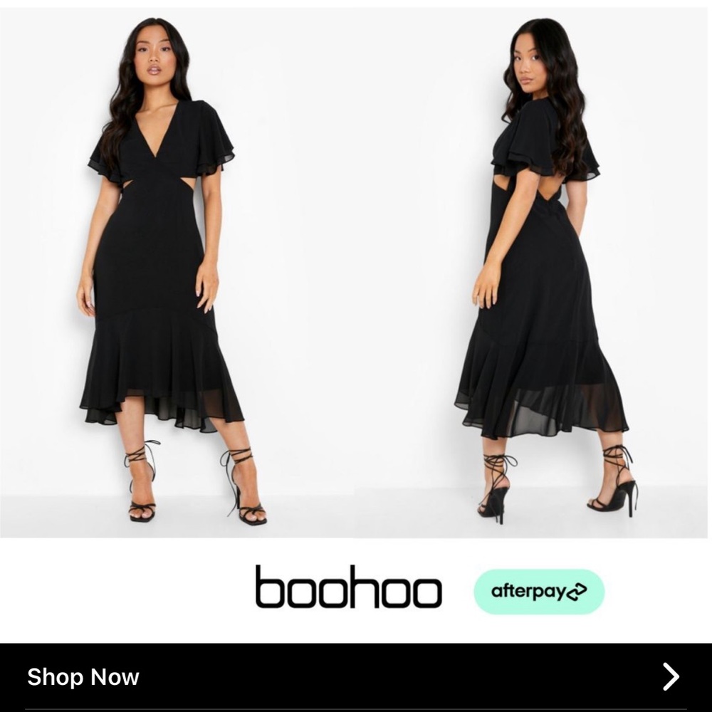 Black Cutout Boohoo Occasions midi dress - size 10
